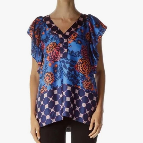 Anthropologie Tops - Like New! Fei Mixed Print Floral and Ruffle Sleeve Top